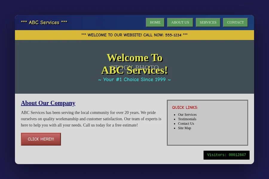 Before: Outdated website design